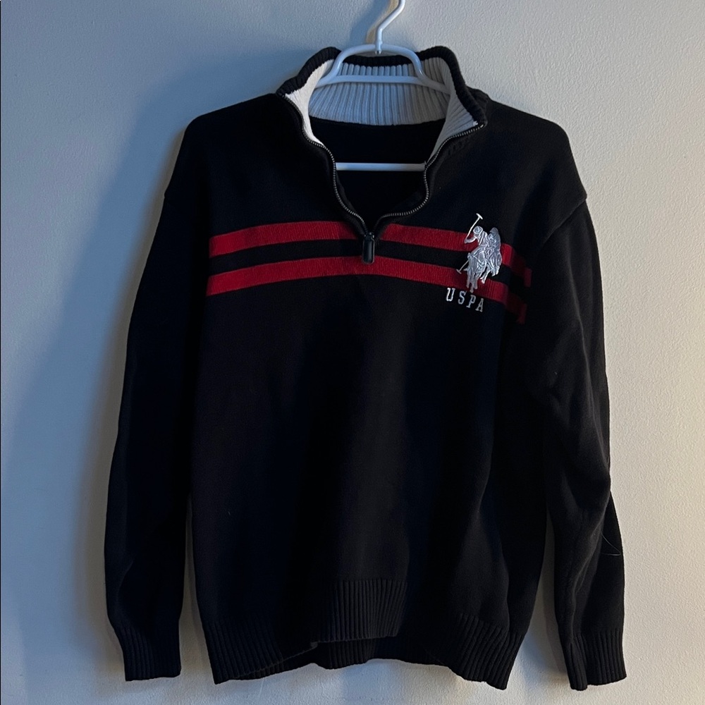 U.S. Polo Assn. Men's 1/4 zip Sweater with large polo pony